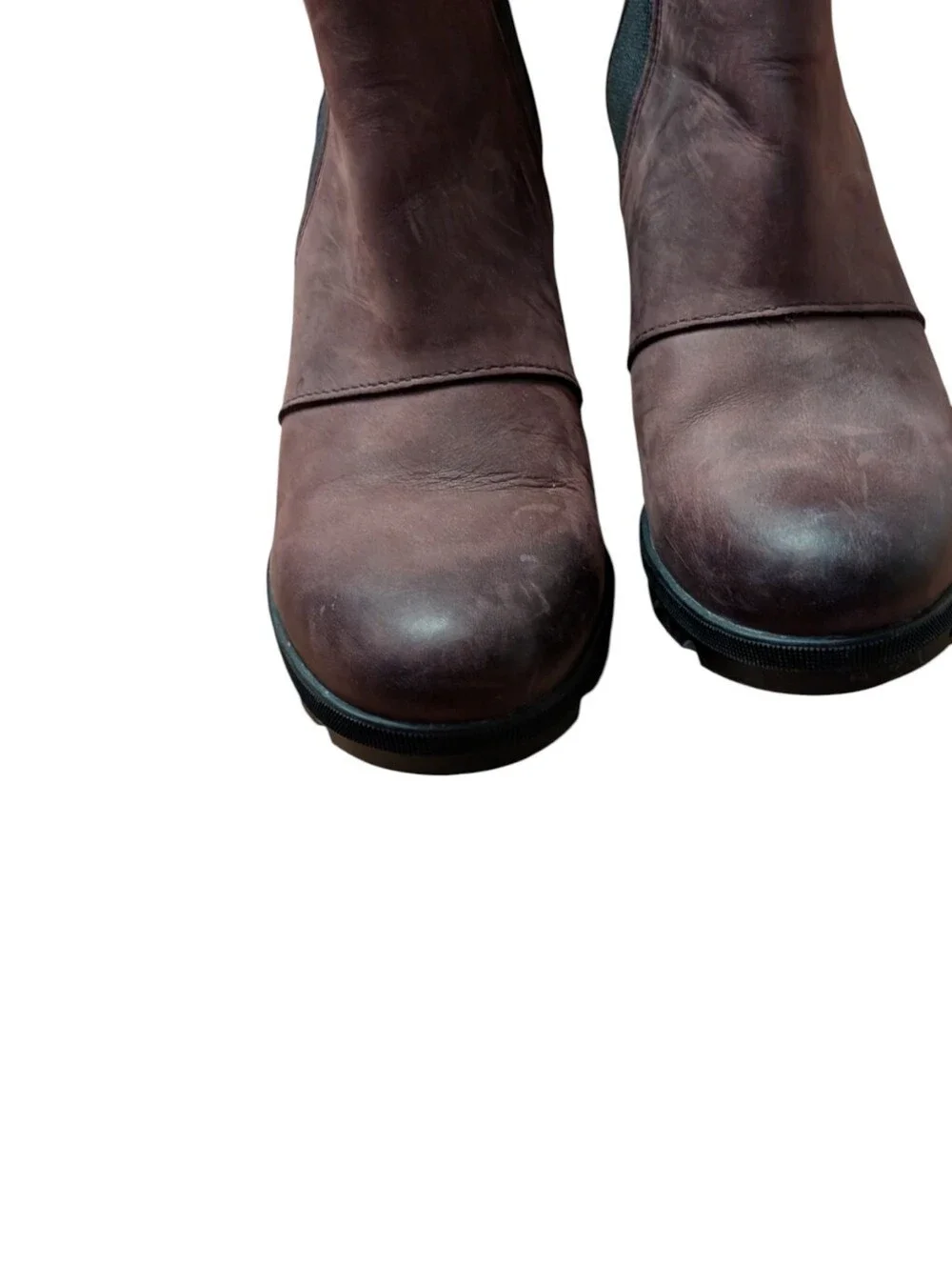 Sorel Joan of Arctic Wedge Chelsea Boots Brown-burgundy Leather Waterproof 6.5